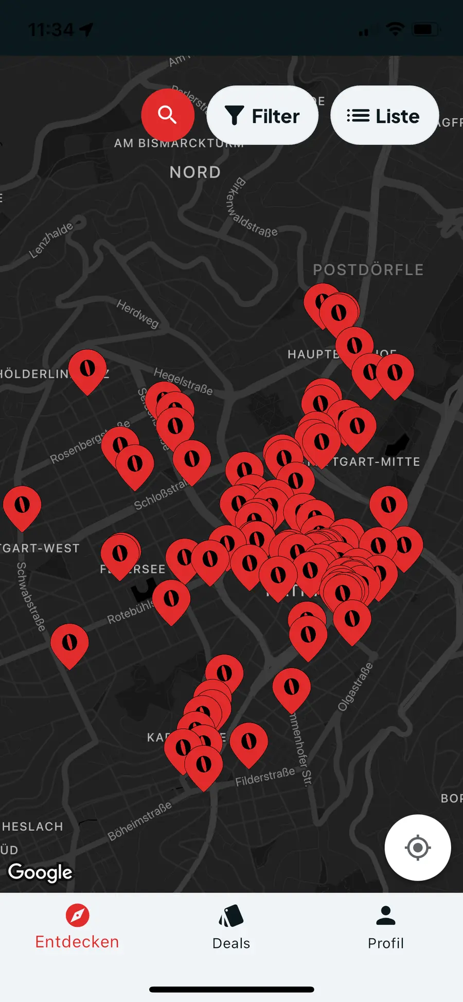 Karte mit Locations in der Osake App